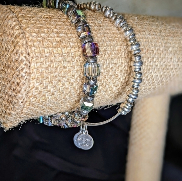 Pair of "Vintage Sixty-Six" Beaded Silver Bangle Bracelets by Alex and Ani - Picture 5 of 9